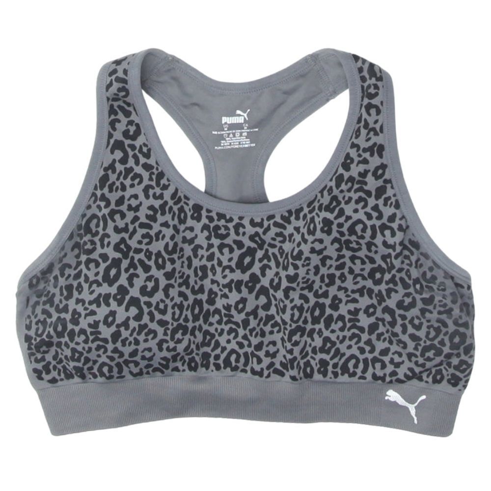 Puma Grey Leopard Print Sports Bra, Size M